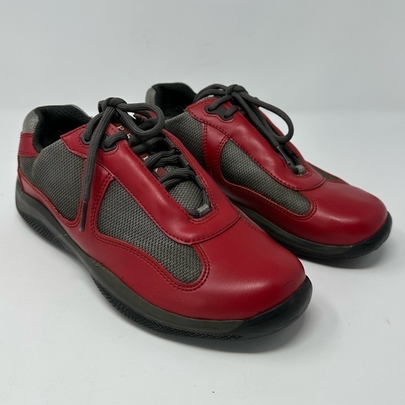 Prada Red & Gray America's Cup Leather Sneaker Size 10 - Picture 1 of 13